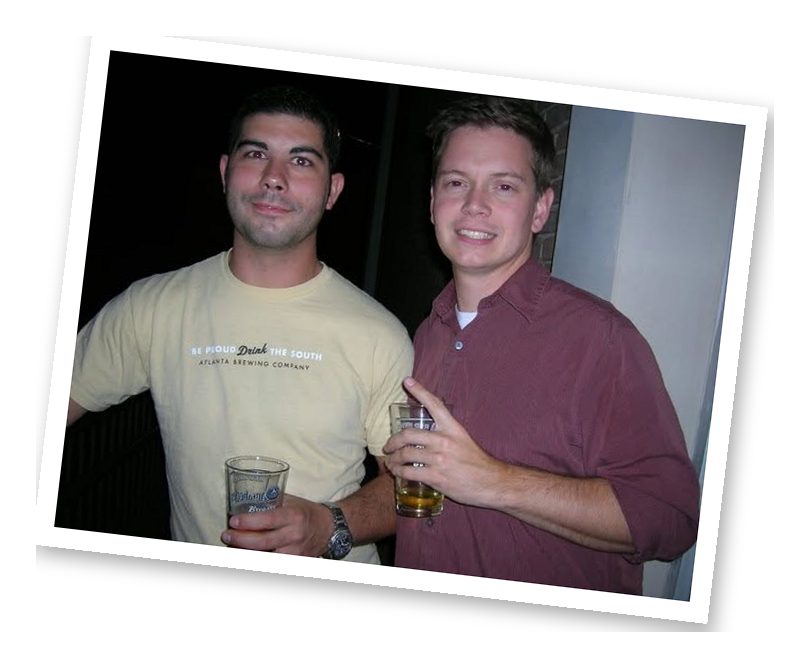 Flashback — Atlanta brewery, pre-Wild Leap Two friends raising glasses at an Atlanta brewery, years before Wild Leap